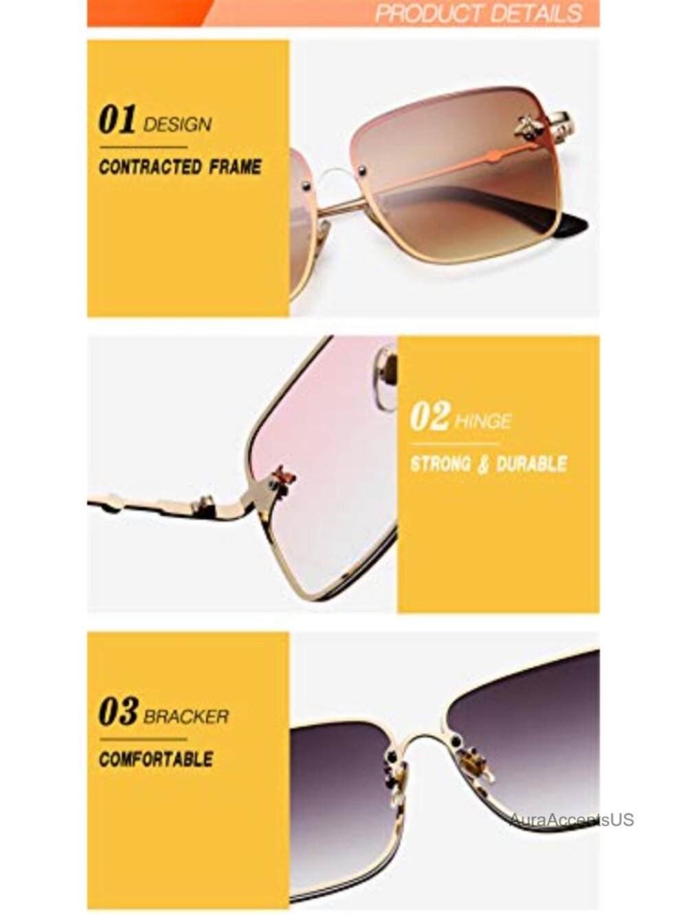 Oversized Square Gradient Sunglasses Full Frame Retro Metal Women - Picture 5 of 6